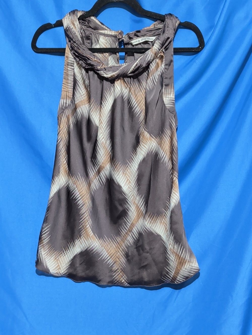 Signature by Larry Levine Medium Brown and Cream Twist-Neck Sleeveless Camisole